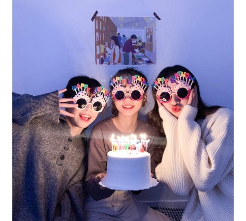 Happy Birthday Yazılı Pembe Fuşya Renk Parti Gözlüğü 12x7 cm