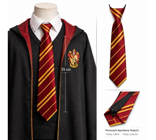 Harry Potter Gryffindor Fermuarlı Ayarlanabilir Kravat