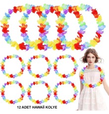 Hawaii Çiçekli Boyun Kolyesi - Renkli Tropikal Parti Leisi 12 Adet