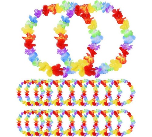 Hawaii Çiçekli Boyun Kolyesi - Renkli Tropikal Parti Leisi 12 Adet