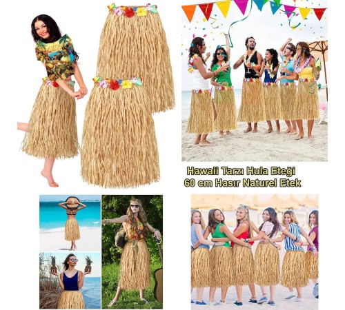 Hawaii Tarzı Hula Eteği – 60 cm Hasır Naturel Etek