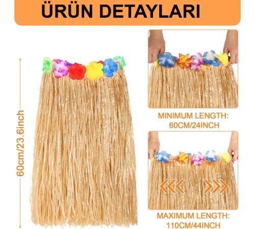Hawaii Tarzı Hula Eteği – 60 cm Hasır Naturel Etek