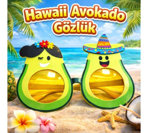 Hawaii Temalı Avokado Gözlük – Kostüm & Parti Gözlüğü