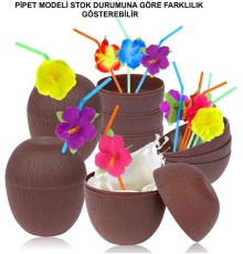 Hindistan Cevizi Hawaii Luau Aloha Pipetli İçecek Kabı Bardak 10x13 cm 1 Adet