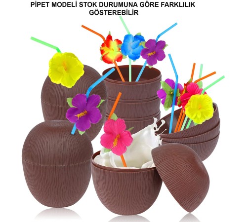 Hindistan Cevizi Hawaii Luau Aloha Pipetli İçecek Kabı Bardak 10x13 cm 1 Adet