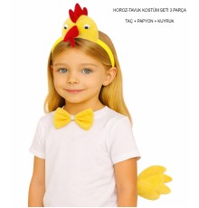 Horoz – Tavuk Kostüm Aksesuar Seti - Taç Papyon Kuyruk