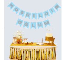 Hoşgeldin Oğlum Mavi Üzeri Gümüş Yeni Doğan Bebek Doğum Süsü Afiş Bayrak Flama 2.2 Metre