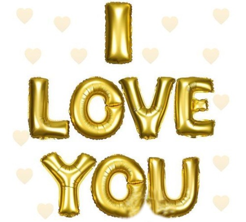I Love You Folyo Balon Altın Renk 35 CM