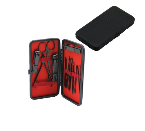 12 PCS - SİYAH MANİKÜR - PEDİKÜR SETİ SİYAH - CÜZDAN MODELİ ÇANTALI