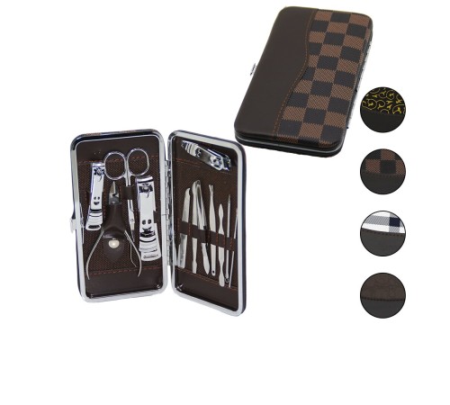 12 PCS - GÜMÜŞ MANİKÜR - PEDİKÜR SETİ RENKLİ DESENLİ - CÜZDAN MODELİ ÇANTALI