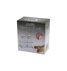 Tuzluk 2PCS KROM KAPAK AKRİLİK TUZLUK BİBERLİK BAHARATLIK METAL STANDLI KARE BOMBELİ