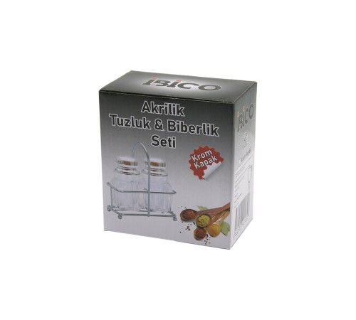 Tuzluk 2PCS KROM KAPAK AKRİLİK TUZLUK BİBERLİK BAHARATLIK METAL STANDLI KARE BOMBELİ