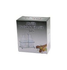 TUZLUK 2PCS ŞEFFAF KAPAK AKRİLİK TUZLUK BİBERLİK BAHARATLIK METAL STANDLI KARE BOMBELİ