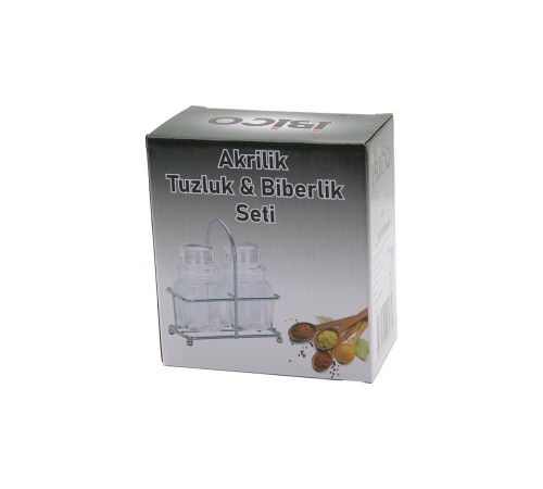 TUZLUK 2PCS ŞEFFAF KAPAK AKRİLİK TUZLUK BİBERLİK BAHARATLIK METAL STANDLI KARE BOMBELİ