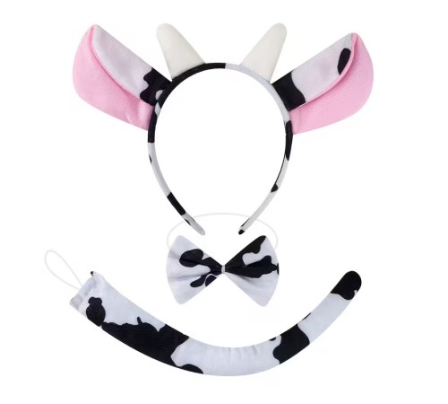 İnek Kostüm Aksesuar Seti 3 lü - Taç Papyon Kuyruk