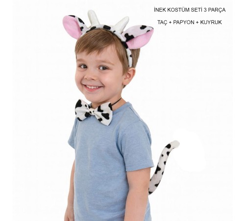 İnek Kostüm Aksesuar Seti 3 lü - Taç Papyon Kuyruk