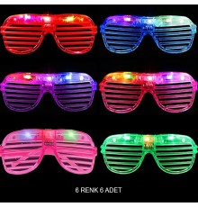 Işıklı Panjur Şeritli Led Parti Gözlüğü 6 Renk 6’lı Set