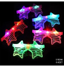 Işıklı Yıldız Şekilli Led Parti Gözlüğü 5 Renk 6’lı Set