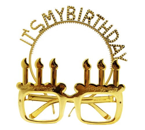 İt's My Birthday Yazılı Taç ve Mum Şekilli Gözlük Seti Altın Renk