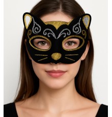 Kadife Dokulu Sim Detaylı Işıltılı Kedi Maskesi Altın Gümüş 20x13 cm