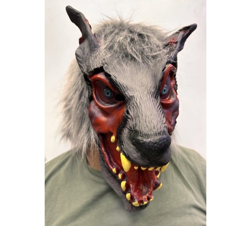 Kafaya Tam Geçmeli Lateks Dişli Ağzı Açık Kurt Maskesi