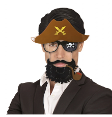 Kahve Renk Şapkalı Siyah Sakallı Pipolu Jack Sparrow Denizci Korsan Gözlüğü 24x25 cm