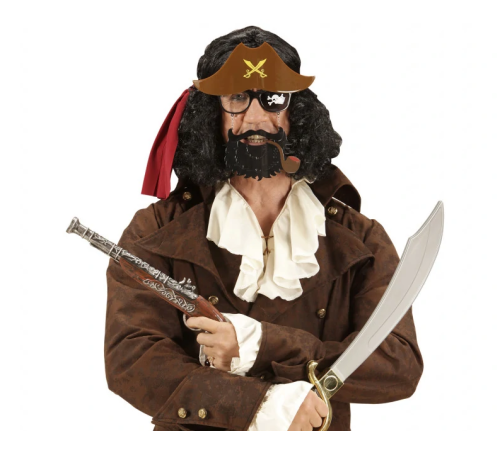 Kahve Renk Şapkalı Siyah Sakallı Pipolu Jack Sparrow Denizci Korsan Gözlüğü 24x25 cm