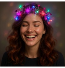 Kalp Püsküllü Gece Parıltısı 3 Modlu LED'li Işıklı Taç Fuşya Renk