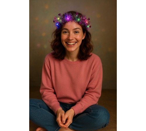 Kalp Püsküllü Gece Parıltısı 3 Modlu LED'li Işıklı Taç Fuşya Renk