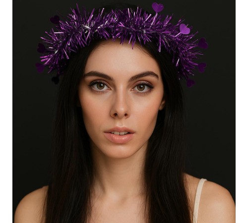 Kalp Püsküllü Gece Parıltısı 3 Modlu LED'li Işıklı Taç Mor Renk