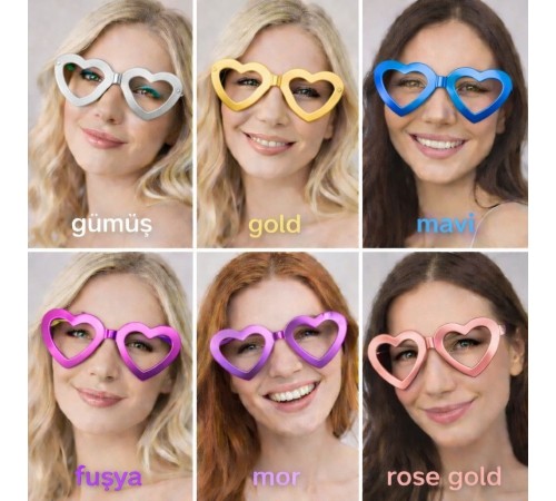 Kalp Şekilli Parti Gözlüğü 12 Adet – 6 Renk ( Camsız )