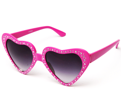 Kalp Şekilli Taşlı Parti Gözlüğü Pembe Renk 6x16 cm