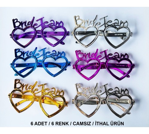 Kalpli Bride Team Gözlük Seti 6 Renk - Kına & Düğün Partileri İçin