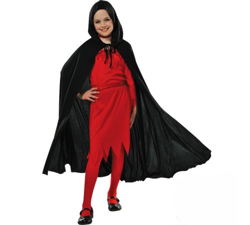 Kapşonlu Siyah Pelerin - Şapkalı Pelerin 90 cm