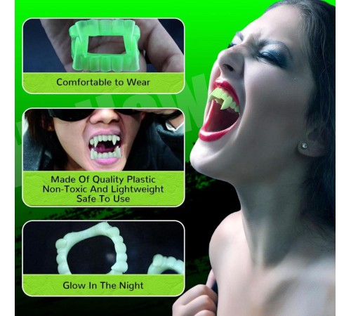 Karanlıkta Parlayan Fosforlu Çift Damak Takma Vampir Dişi
