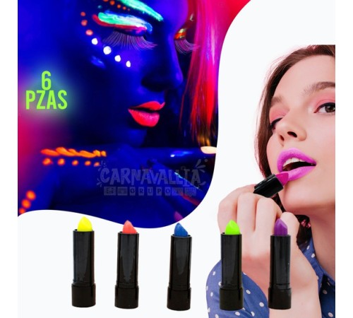 Karanlıkta Parlayan Yanan UV Neon Ruj Yüz Boyama 6 Adet 6 Renk