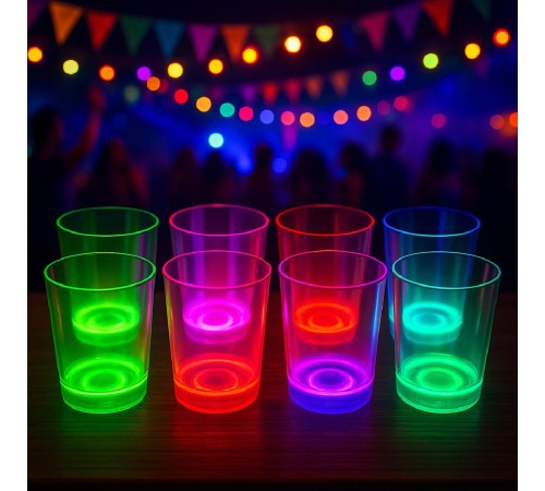 Karanlıkta Yanan Gece Işığı Mega Glow Bardaklar 8 Adet 8.5 x 10.5 cm