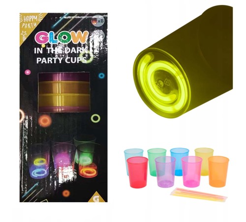 Karanlıkta Yanan Gece Işığı Mega Glow Bardaklar 8 Adet 8.5 x 10.5 cm