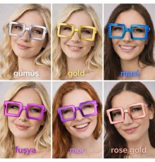 Kare Şekilli Parti Gözlüğü 12 Adet – 6 Renk ( Camsız )