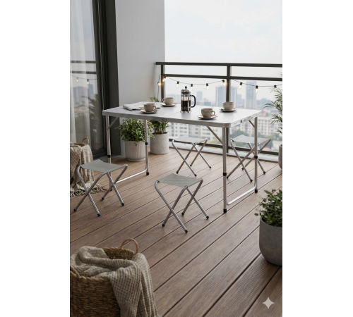 Katlanabilir Alüminyum Kamp Masa 4'lü Tabure Seti