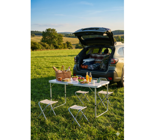 Katlanabilir Alüminyum Kamp Masa 4'lü Tabure Seti