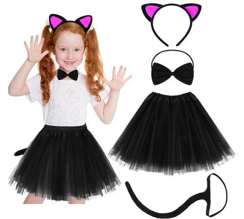 Kedi Kulak Taç Etek Kuyruk ve Papyon 4 lü Set Çocuk Fuşya