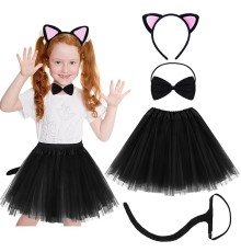 Kedi Kulak Taç Etek Kuyruk ve Papyon 4 lü Set Çocuk Pembe