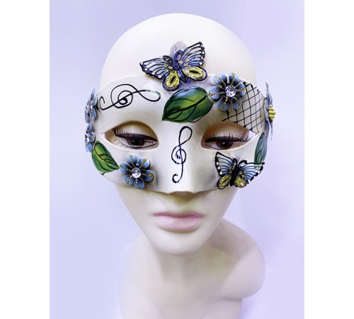 Kelebek ve Çiçek İşlemeli Venedik Maskesi Siyah Renk 10x18 cm