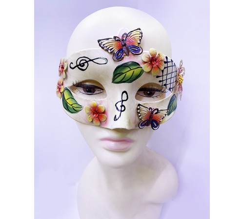 Kelebek ve Çiçek İşlemeli Venedik Maskesi Kırmızı Renk 10x18 cm