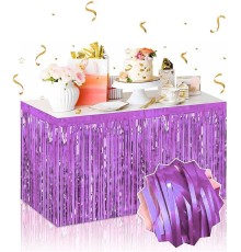 Kendinden Yapışkanlı Mor Metalize Püsküllü Masa Eteği – 75 x 275 cm Parti Süslemesi