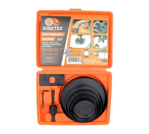 KINETEX KTX-3243 (8İN1) BUAT AÇMA PANÇ SETİ (METAL & AHŞAP & PVC & ALÇIPAN & PLS.) (64-73-89-102-127MM)*34