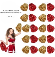 Kırmızı Altın Metalik Dolgun Gösteri Ponponu 20 Adet (10 Çift)