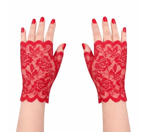 Kırmızı Dantel Parmaksız Kısa Eldiven
