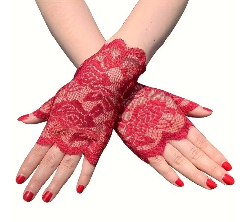Kırmızı Dantel Parmaksız Kısa Eldiven